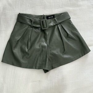 fabrik green leather shorts